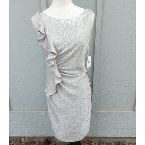 Liliana Dresses & Skirts - NOS Liliana Midi Dress Womens 8 Ruched Silver Ruffle Sexy Yacht Retro Sleeveless